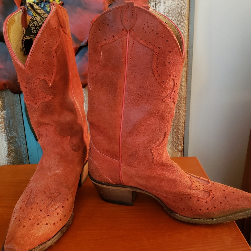Red suede Justin Cowboy boots size 7 1/2
